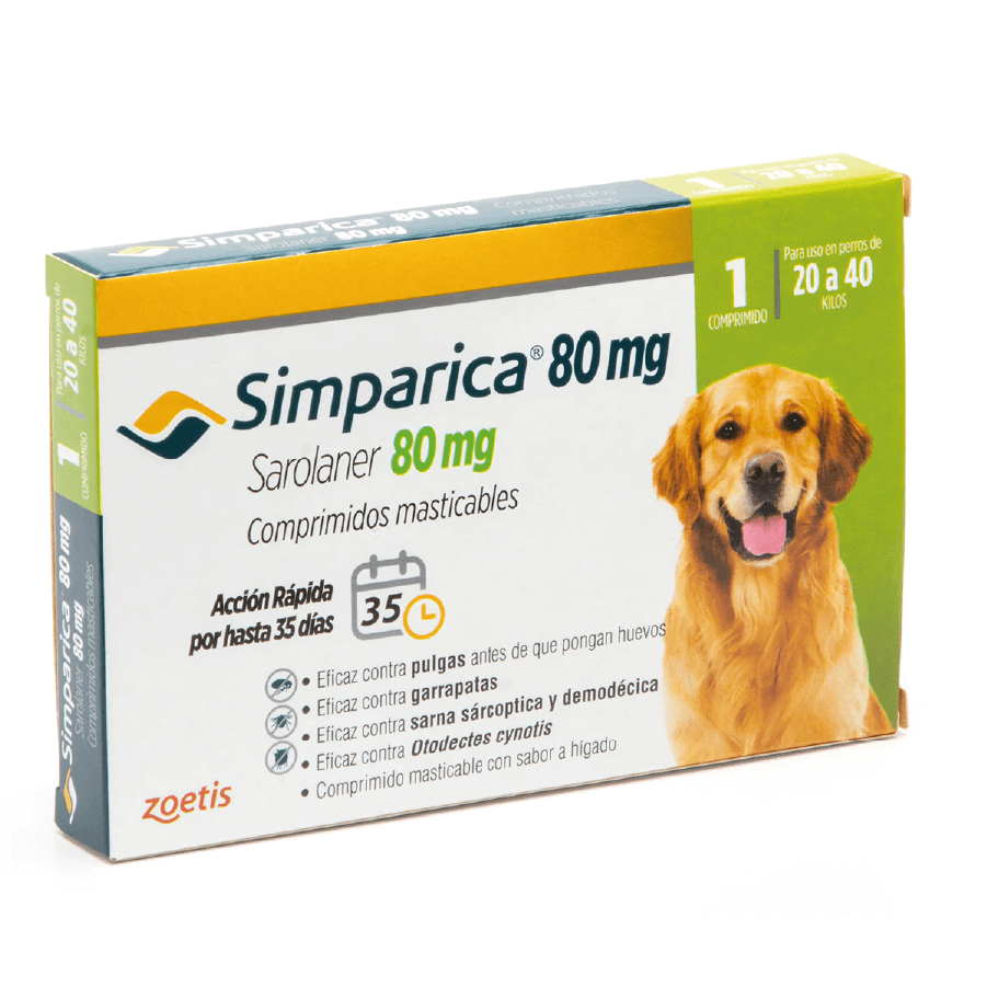 Simparica 80mg  20 a 40  Kilos  1 Comprimido 