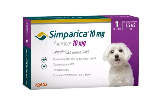 Simparica 10mg - 2,5 a 5  Kilos - Zoetis - 1 Comprimido