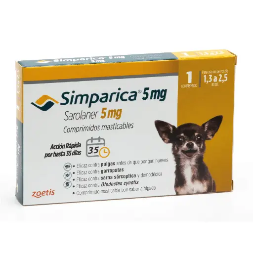 Simparica 5mg - 1,3 a 2,5  Kilos 1 Comprimido