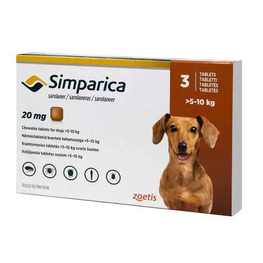 Simparica 20mg  5 a 10  Kilos 3 Comprimido