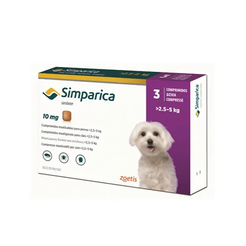 Simparica 10mg - 2,5 a 5  Kilos - Zoetis - 3 Comprimido