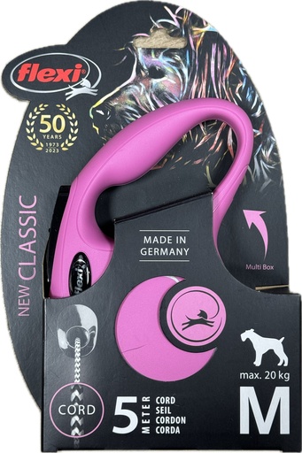Paseador Retractil - Flexi - M - Pink - Rosado - Cordon - 5 metros