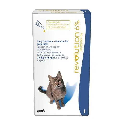 Desparacitante - Gato - Revolution 6% - 2,6 a 7,5  Kilos - Zoetis - Pipeta 0,75ml