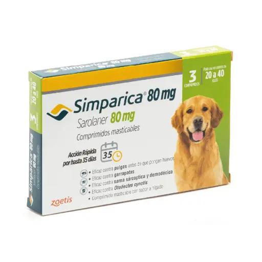  Simparica 80Mg 20 a 40  Kilos 3 Comprimido
