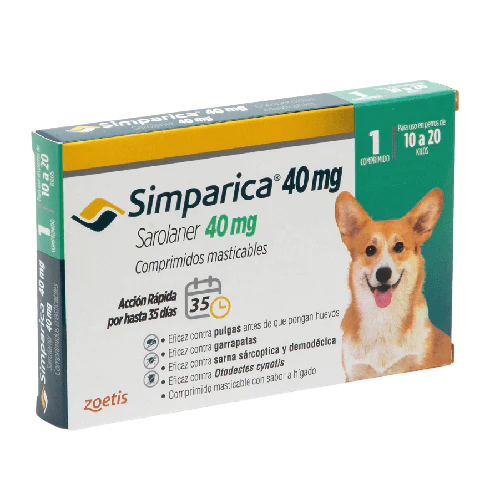 Simparica 40Mg 10 a 20  Kilos 1 Comprimido 