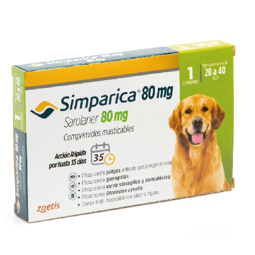 Simparica 80mg  20 a 40  Kilos  1 Comprimido 