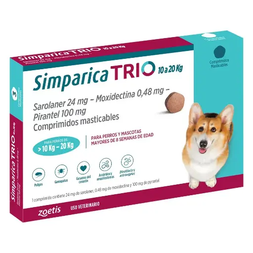 Simparica TRIO 10 a 20 Kg  1 Comprimido