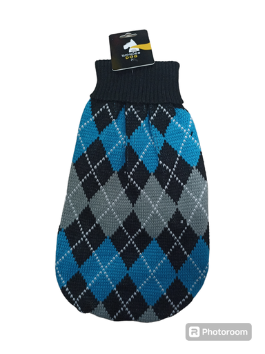 Ropa - Lana - Rombos Azul - Talla M - Wonder Dog